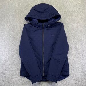 Lacoste Womens Jacket Size 34 Navy Blue Quilted Light Puffer Hooded Preppy Zip